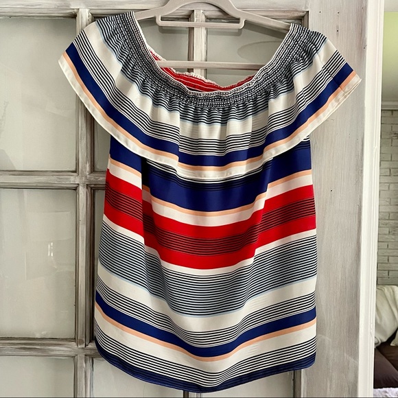 Laundry by Shelli Segal Multi Colored Striped Over The Shoulder Blouse - Picture 3 of 6